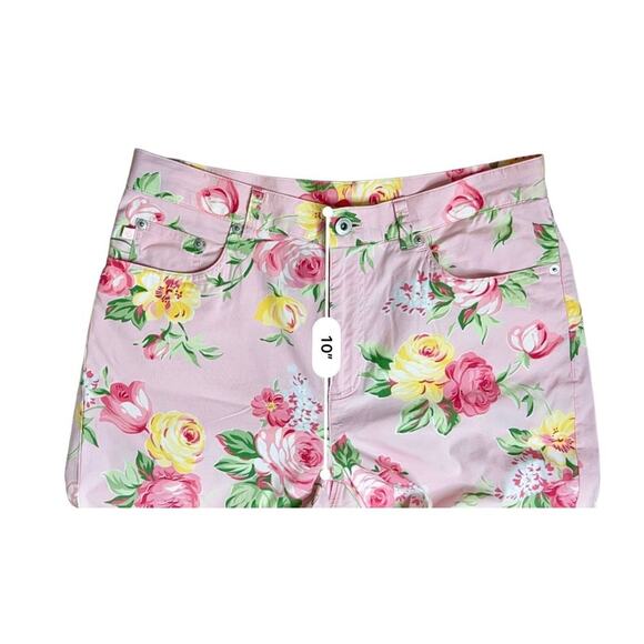 Lauren Ralph Lauren Pink Floral Flat Front Cropped Pant 10 Cottage Flower Spring - Picture 7 of 11
